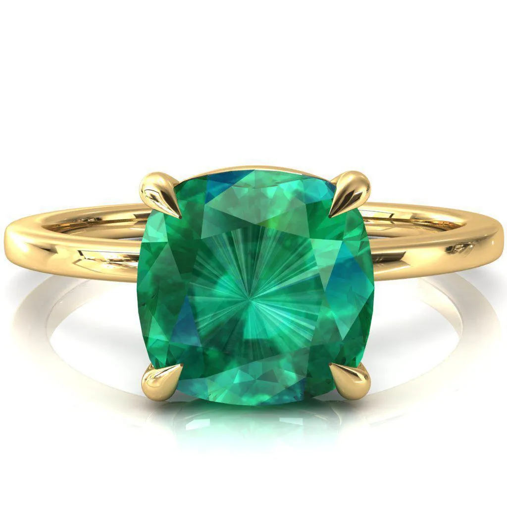 Lyla Cushion Emerald 4 Claw Prong Single Rail Solitaire Ring