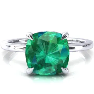 Lyla Cushion Emerald 4 Claw Prong Single Rail Solitaire Ring