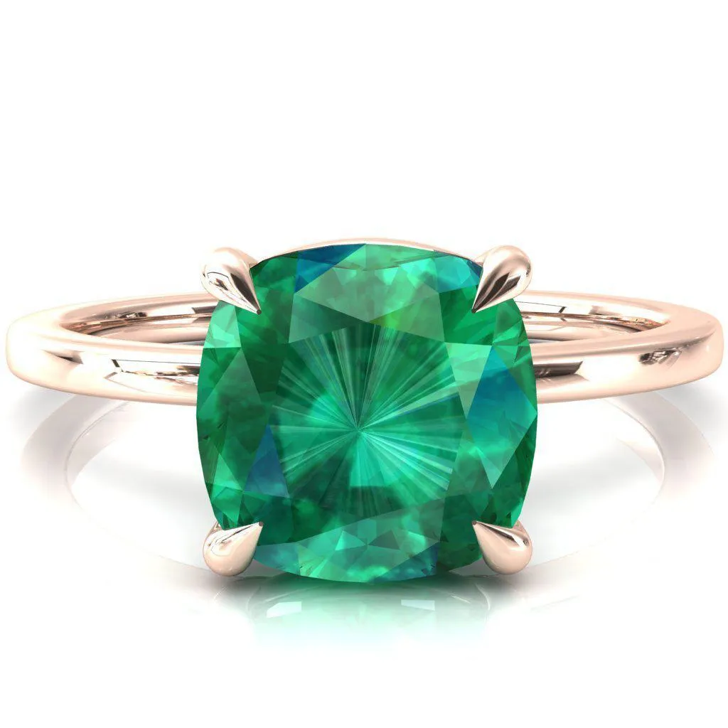 Lyla Cushion Emerald 4 Claw Prong Single Rail Solitaire Ring