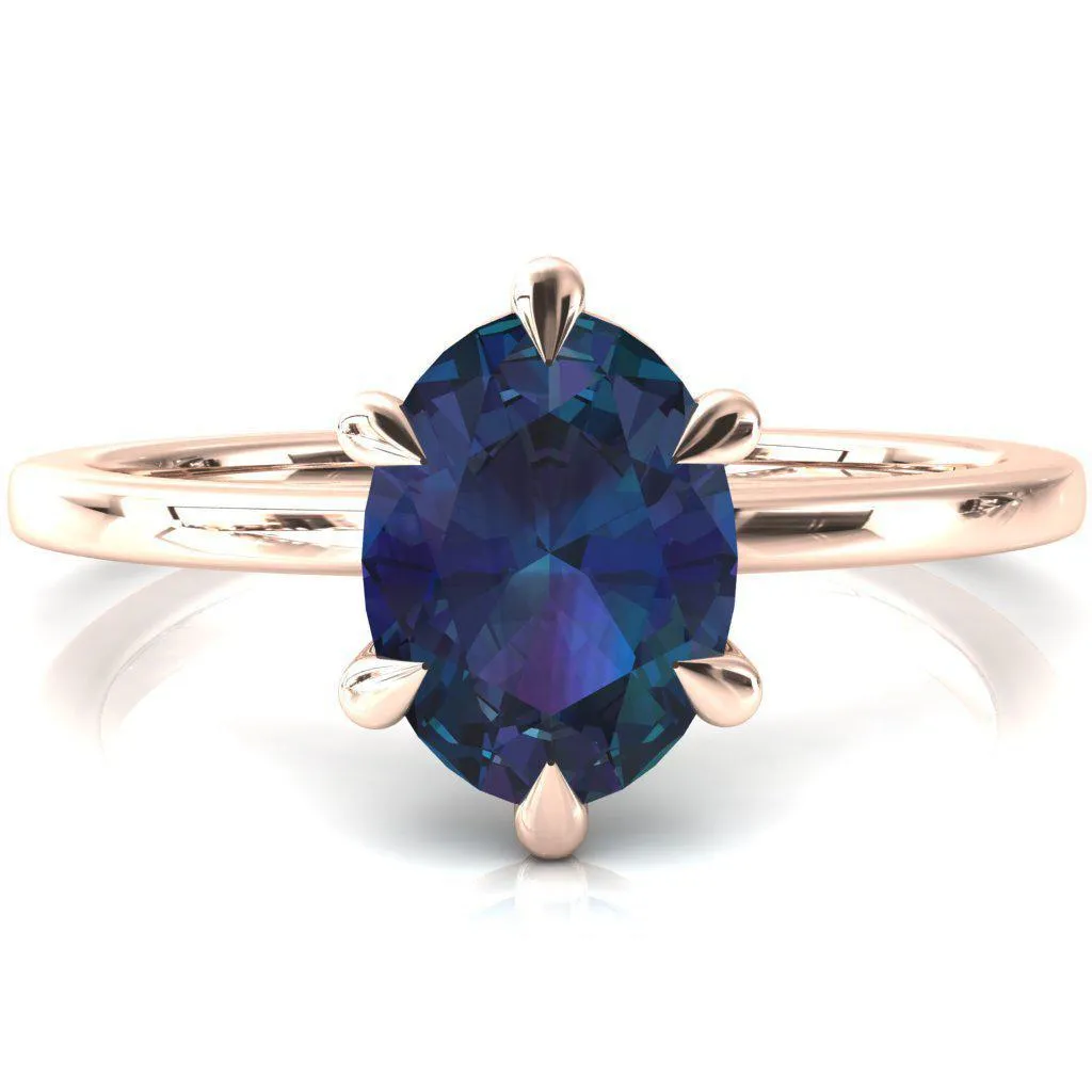Lyla Oval Alexandrite 6 Claw Prong Single Rail Solitaire Ring