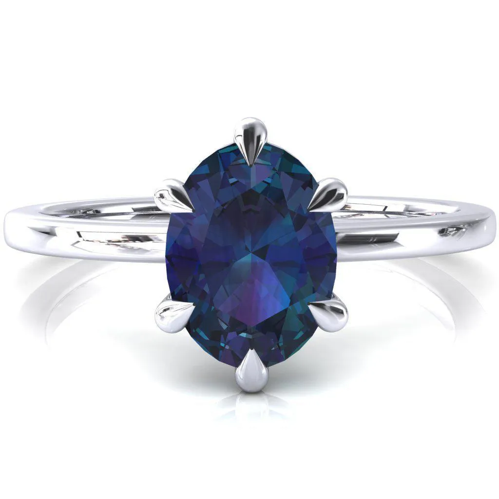 Lyla Oval Alexandrite 6 Claw Prong Single Rail Solitaire Ring