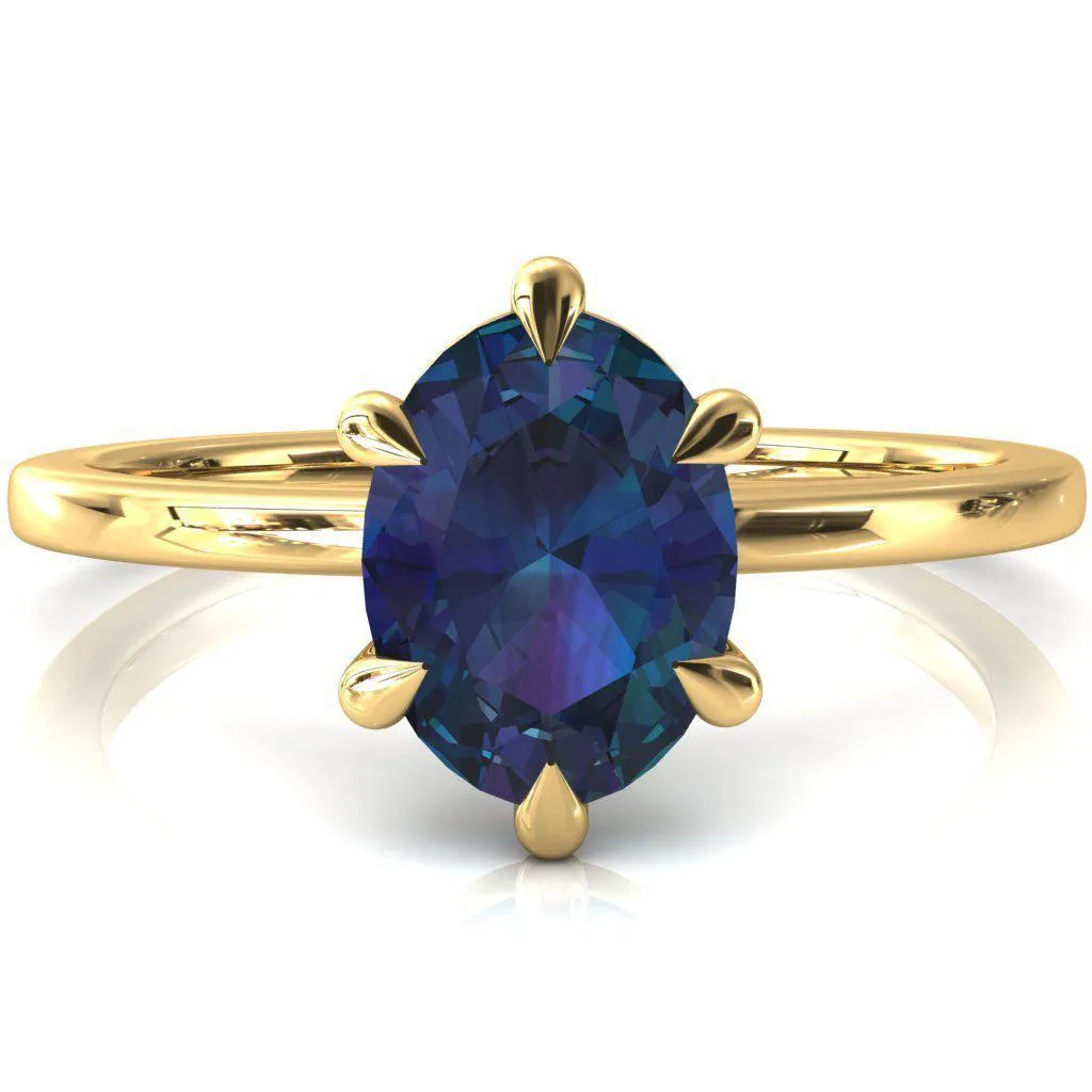 Lyla Oval Alexandrite 6 Claw Prong Single Rail Solitaire Ring