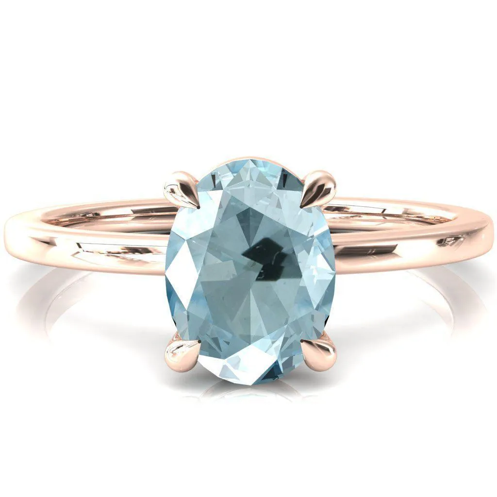 Lyla Oval Aqua Blue Spinel 4 Claw Prong Single Rail Solitaire Ring