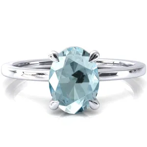 Lyla Oval Aqua Blue Spinel 4 Claw Prong Single Rail Solitaire Ring