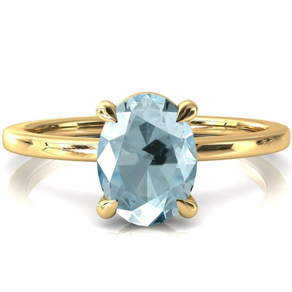 Lyla Oval Aqua Blue Spinel 4 Claw Prong Single Rail Solitaire Ring