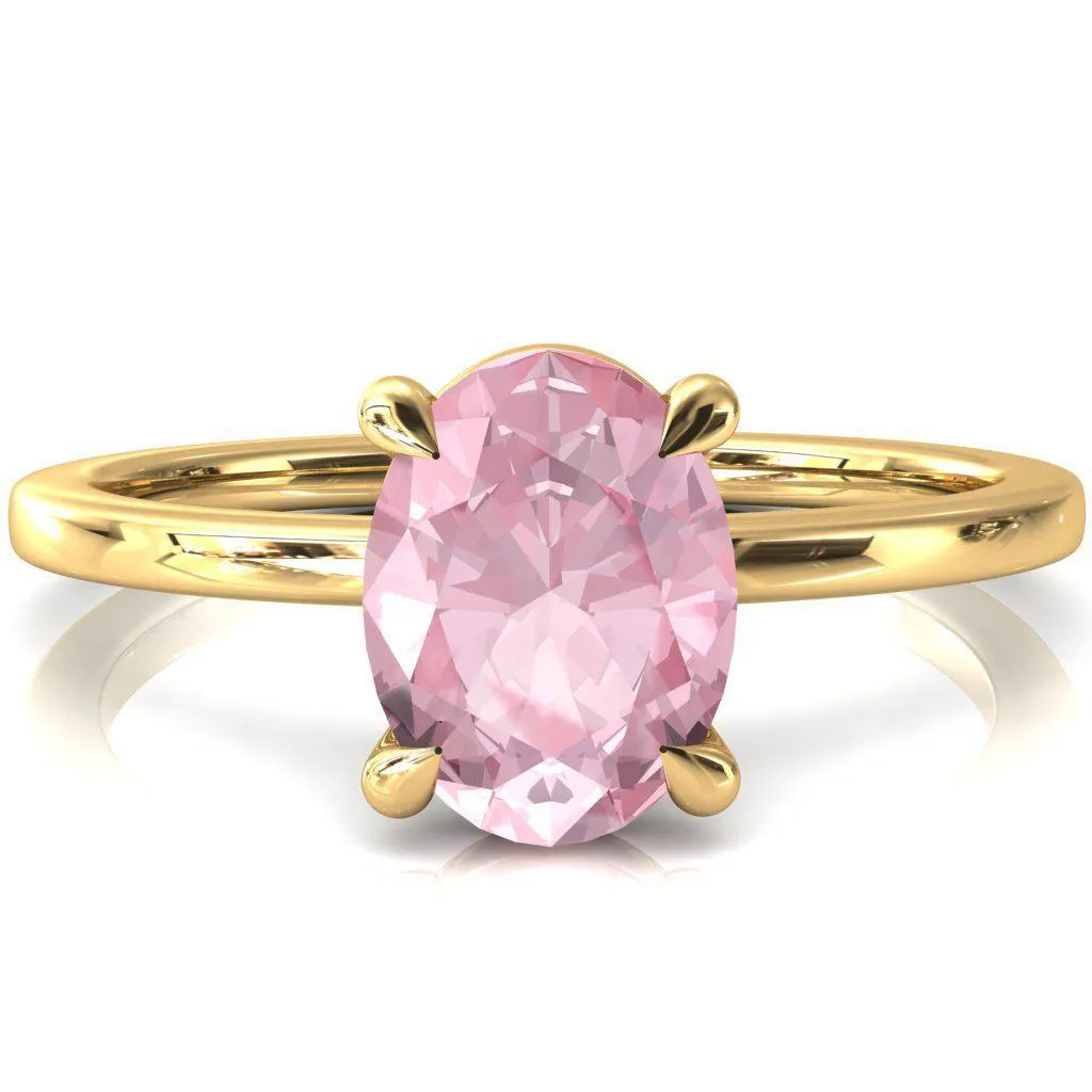 Lyla Oval Pink Sapphire 4 Claw Prong Single Rail Solitaire Ring