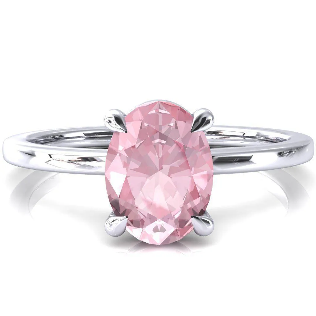 Lyla Oval Pink Sapphire 4 Claw Prong Single Rail Solitaire Ring
