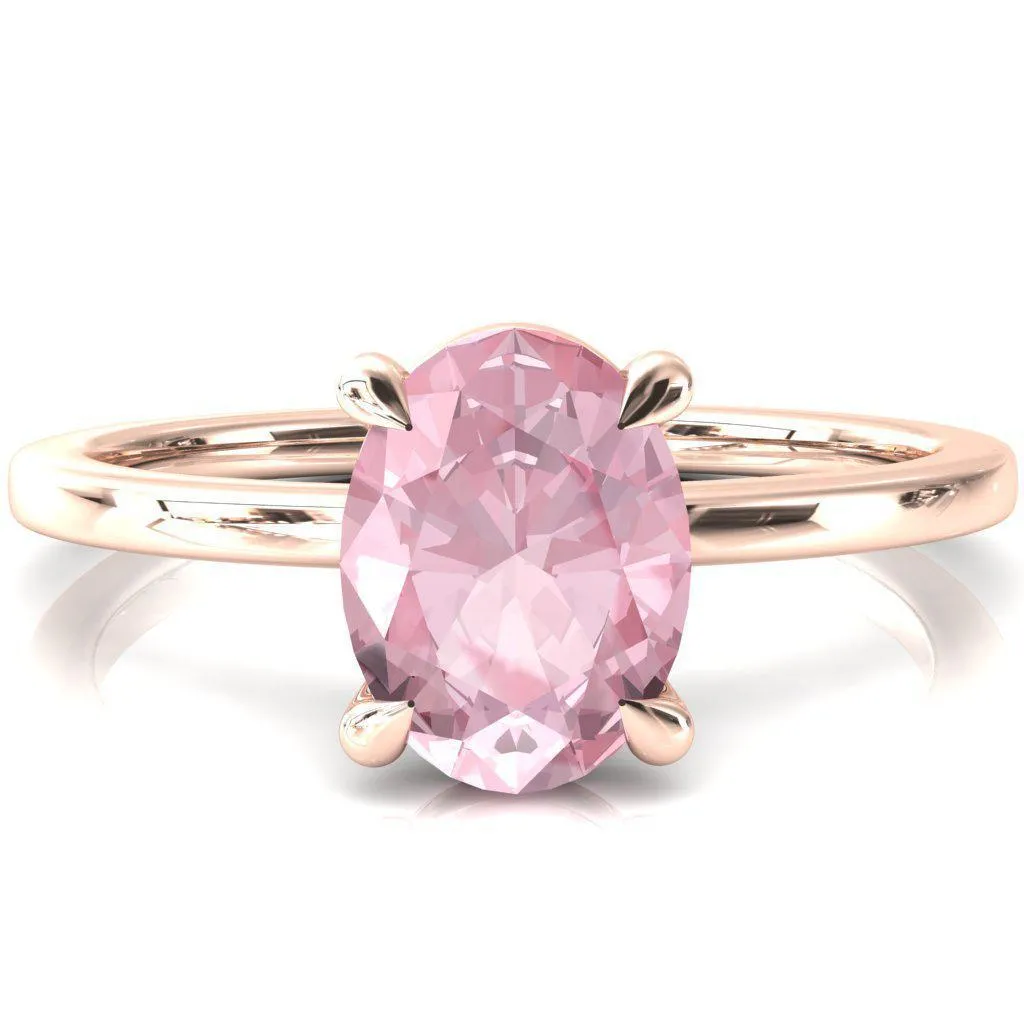 Lyla Oval Pink Sapphire 4 Claw Prong Single Rail Solitaire Ring