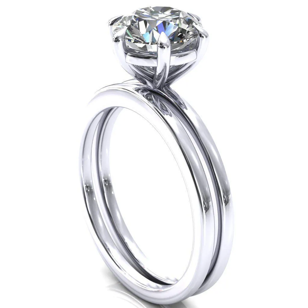 Lyla Round Center Stone 6 Claw Prong Single Rail Solitaire Ring