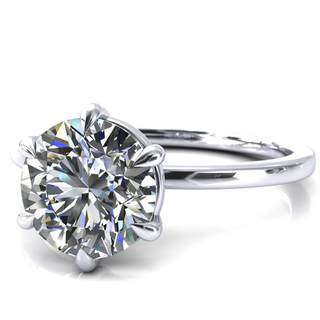 Lyla Round Center Stone 6 Claw Prong Single Rail Solitaire Ring