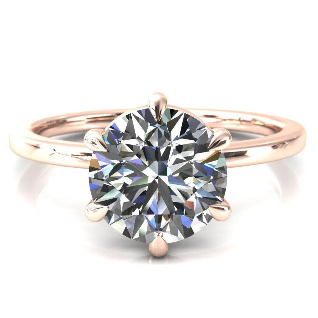 Lyla Round Center Stone 6 Claw Prong Single Rail Solitaire Ring