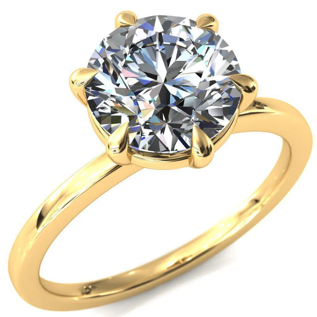 Lyla Round Center Stone 6 Claw Prong Single Rail Solitaire Ring