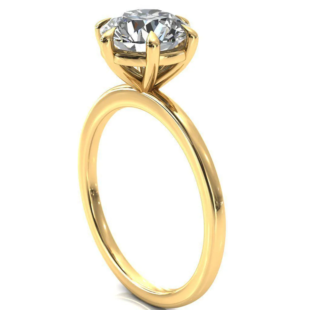 Lyla Round Center Stone 6 Claw Prong Single Rail Solitaire Ring