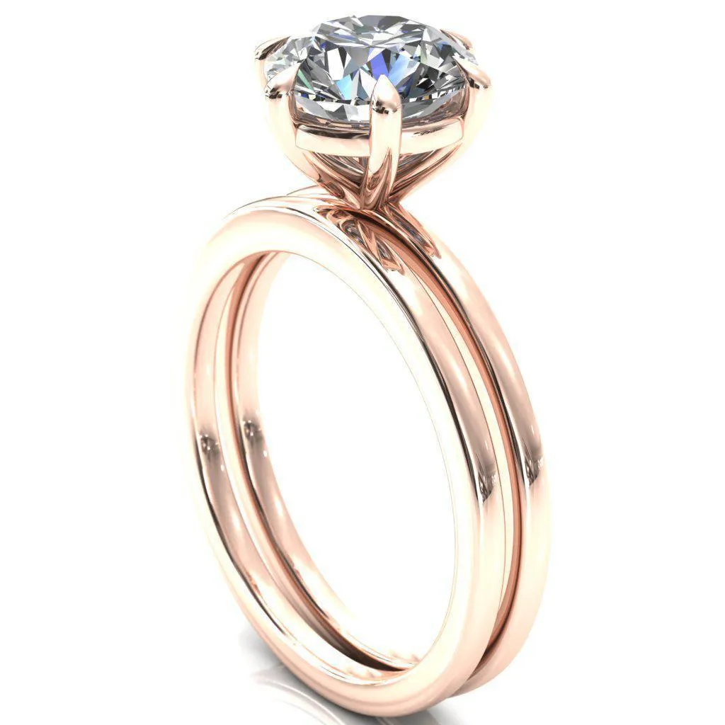 Lyla Round Center Stone 6 Claw Prong Single Rail Solitaire Ring