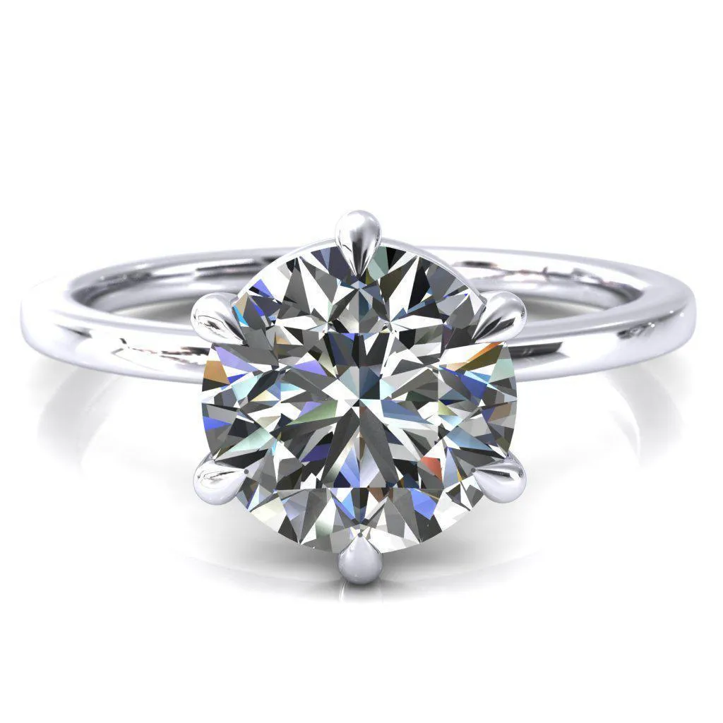 Lyla Round Center Stone 6 Claw Prong Single Rail Solitaire Ring