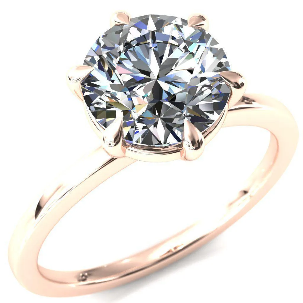 Lyla Round Center Stone 6 Claw Prong Single Rail Solitaire Ring