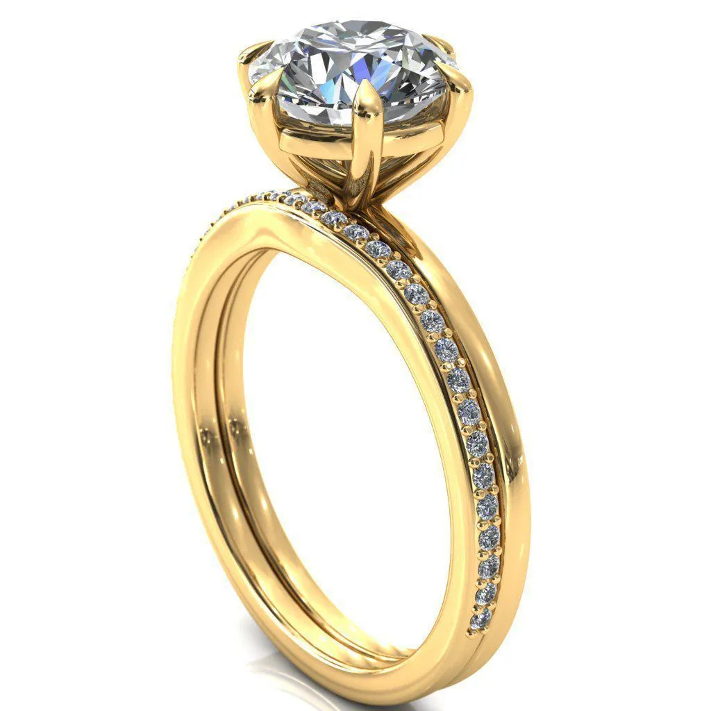 Lyla Round Center Stone 6 Claw Prong Single Rail Solitaire Ring