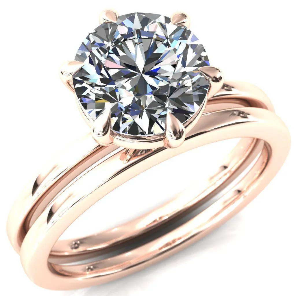 Lyla Round Center Stone 6 Claw Prong Single Rail Solitaire Ring
