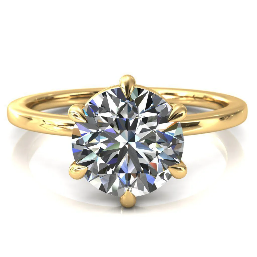 Lyla Round Center Stone 6 Claw Prong Single Rail Solitaire Ring