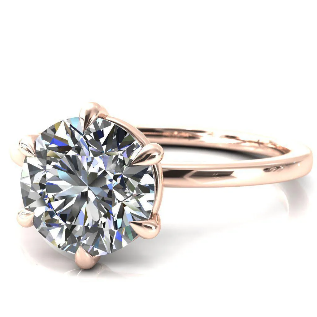 Lyla Round Center Stone 6 Claw Prong Single Rail Solitaire Ring