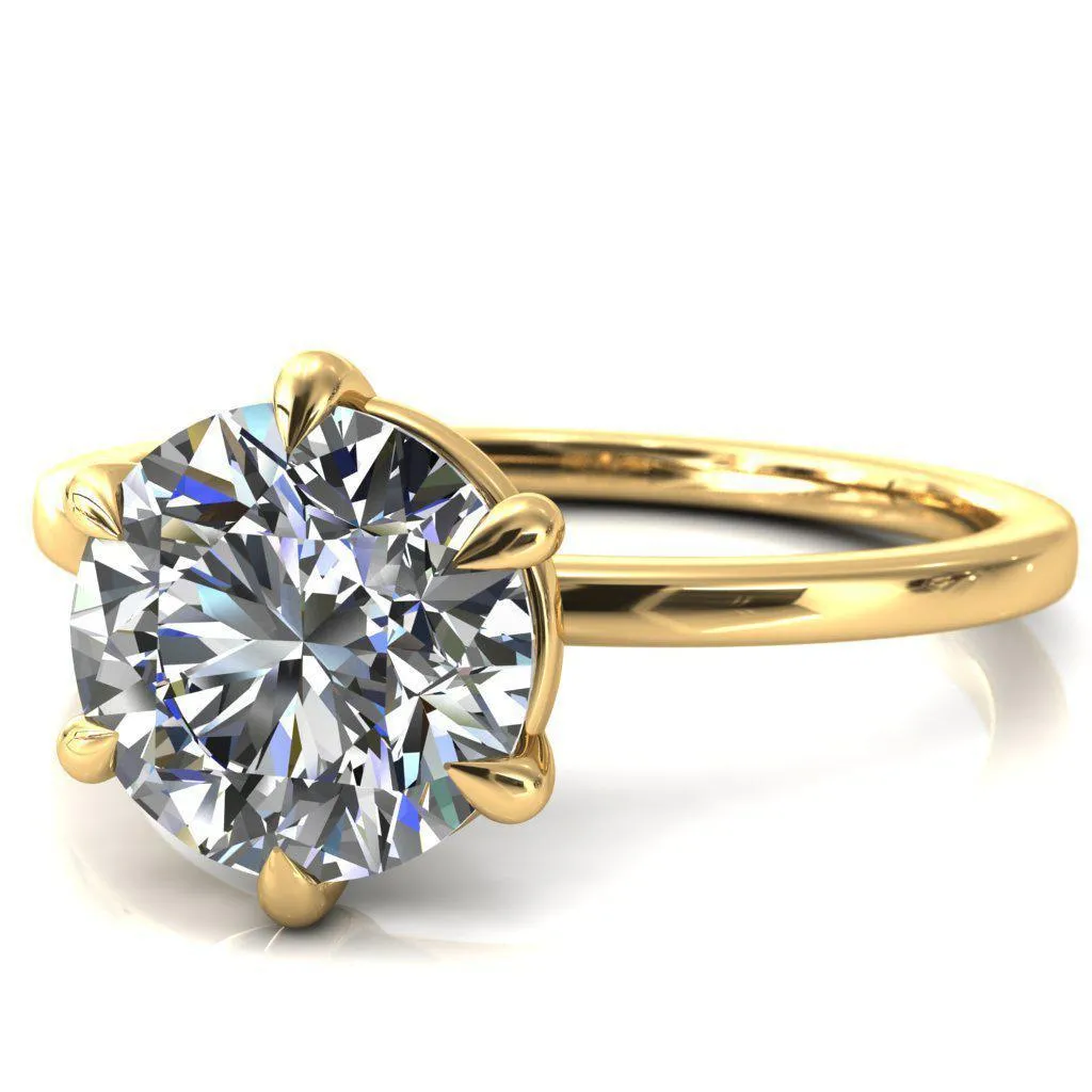 Lyla Round Center Stone 6 Claw Prong Single Rail Solitaire Ring