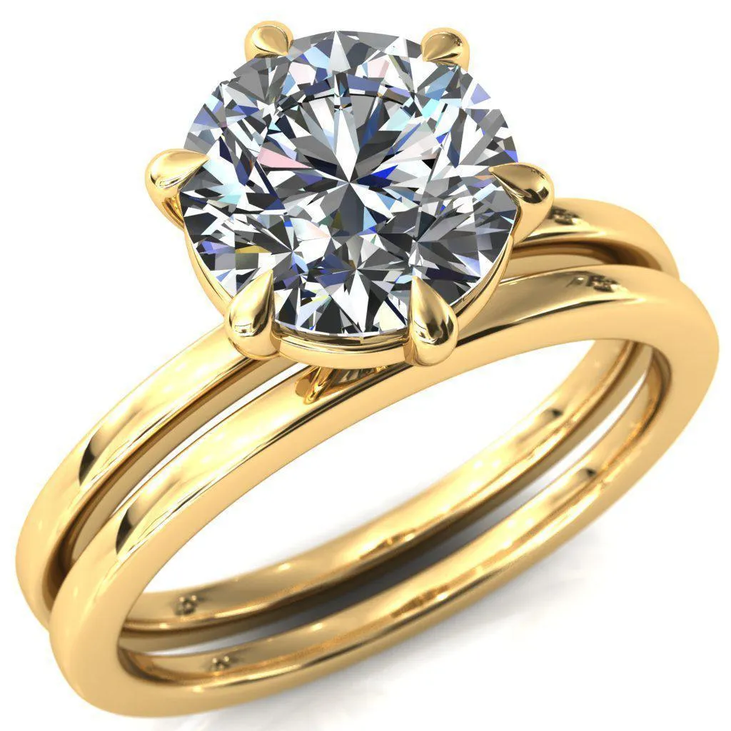 Lyla Round Center Stone 6 Claw Prong Single Rail Solitaire Ring
