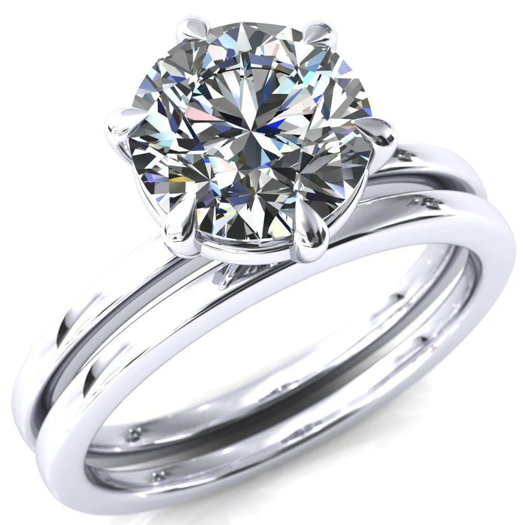 Lyla Round Center Stone 6 Claw Prong Single Rail Solitaire Ring