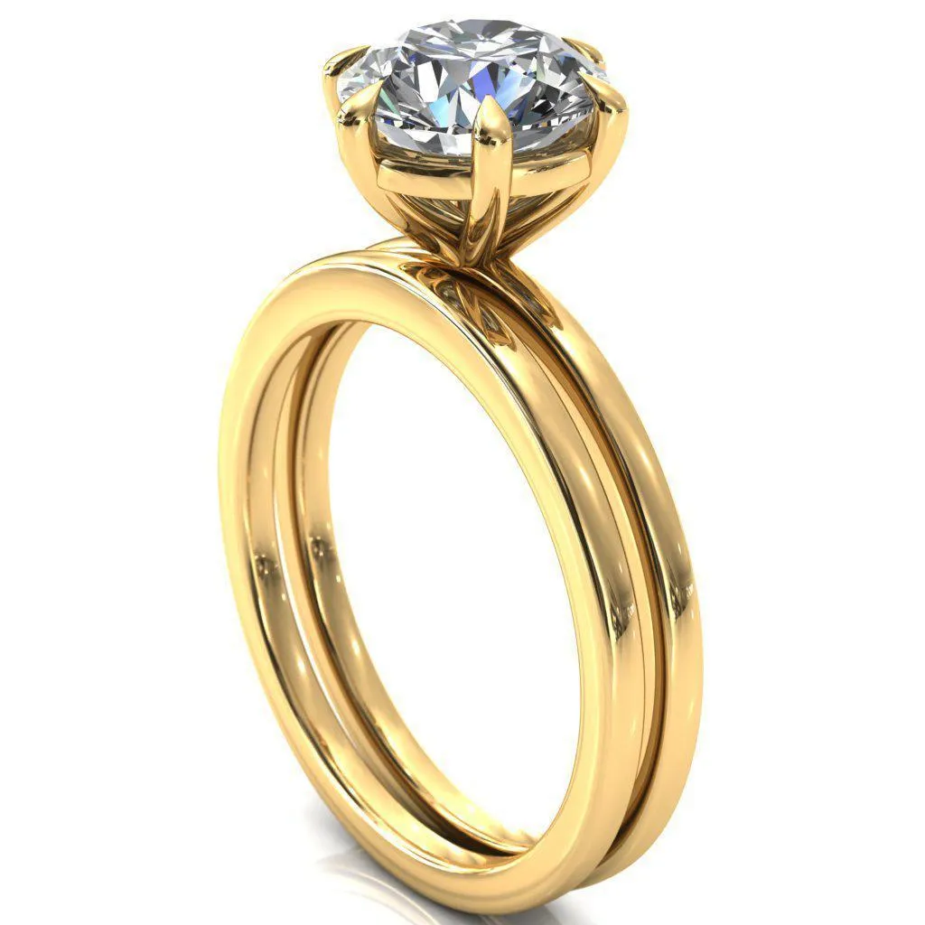 Lyla Round Center Stone 6 Claw Prong Single Rail Solitaire Ring