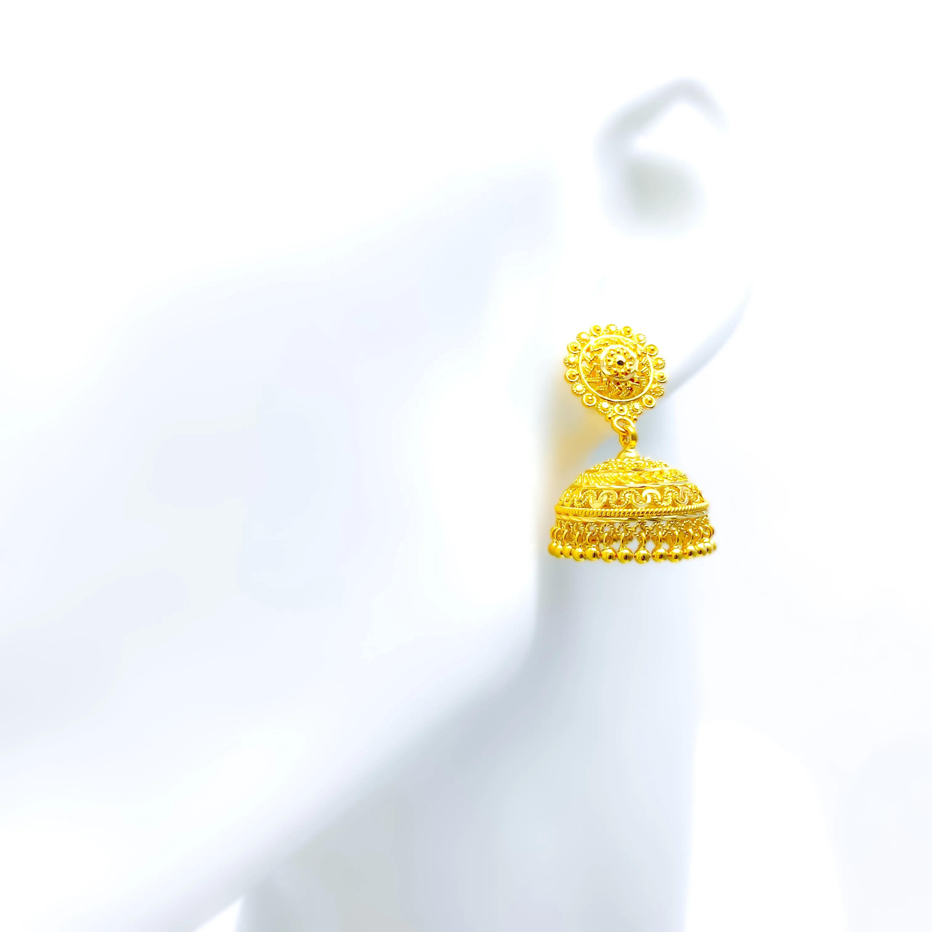 Majestic Dotted Flower 22k Gold Jhumki Earrings