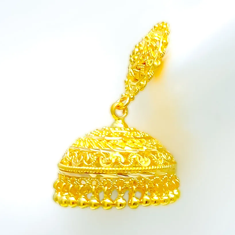 Majestic Dotted Flower 22k Gold Jhumki Earrings