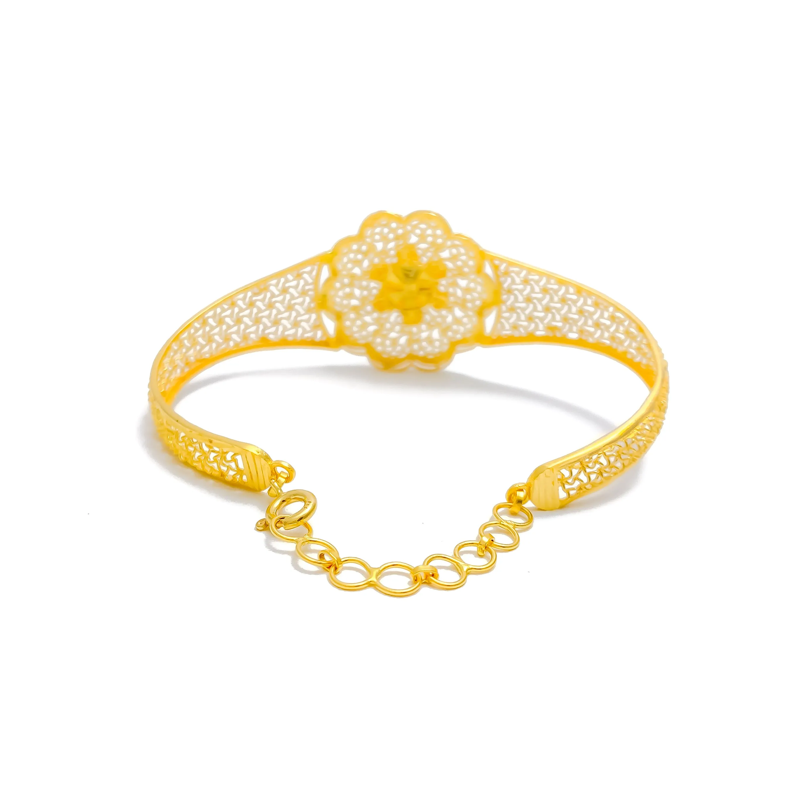 Majestic Meshed Flower 22k Gold Bangle Bracelet