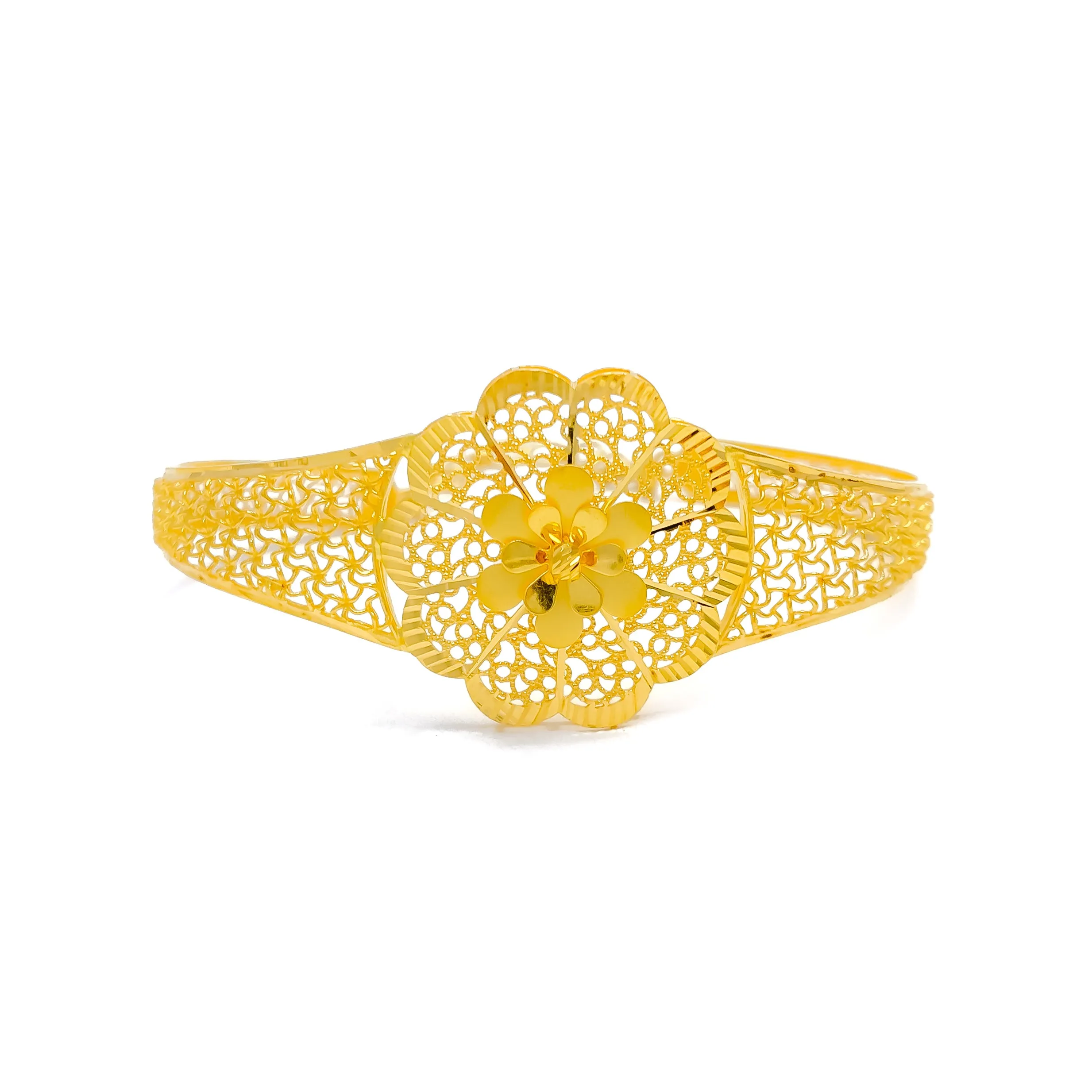 Majestic Meshed Flower 22k Gold Bangle Bracelet