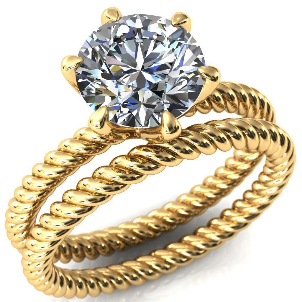 Margaret Round Center Stone Classic Rope 6 Claw Prong Solitaire Ring