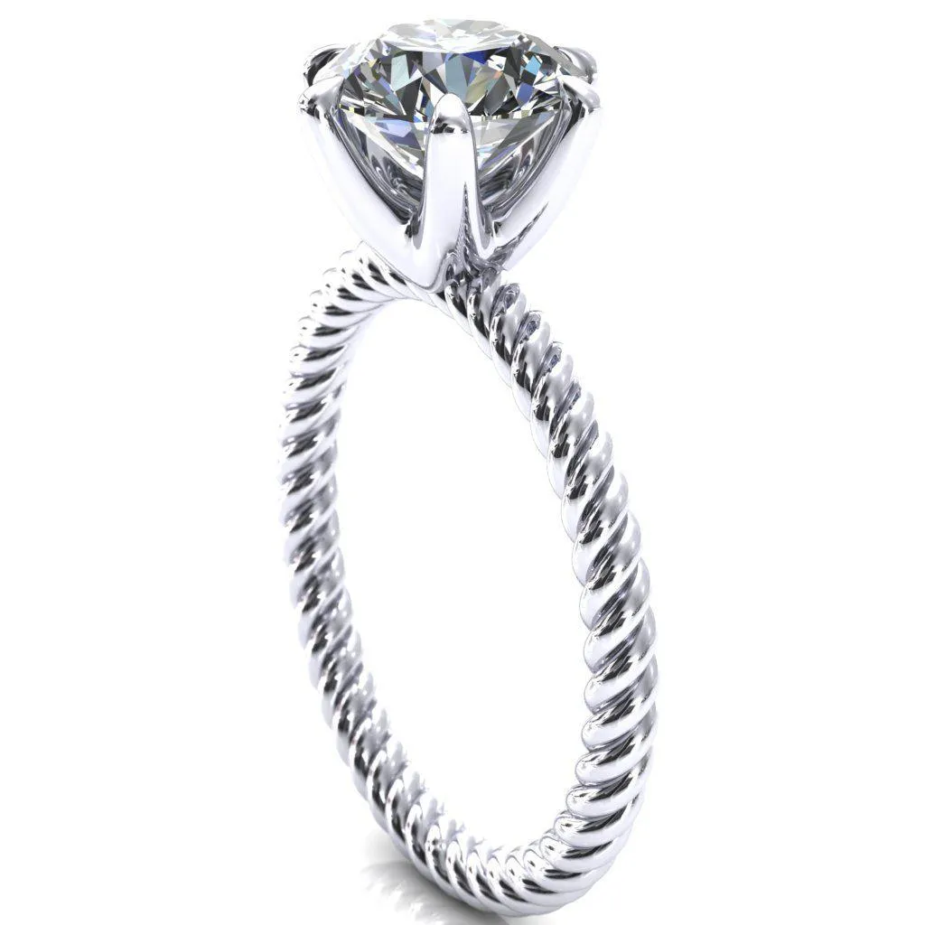 Margaret Round Center Stone Classic Rope 6 Claw Prong Solitaire Ring