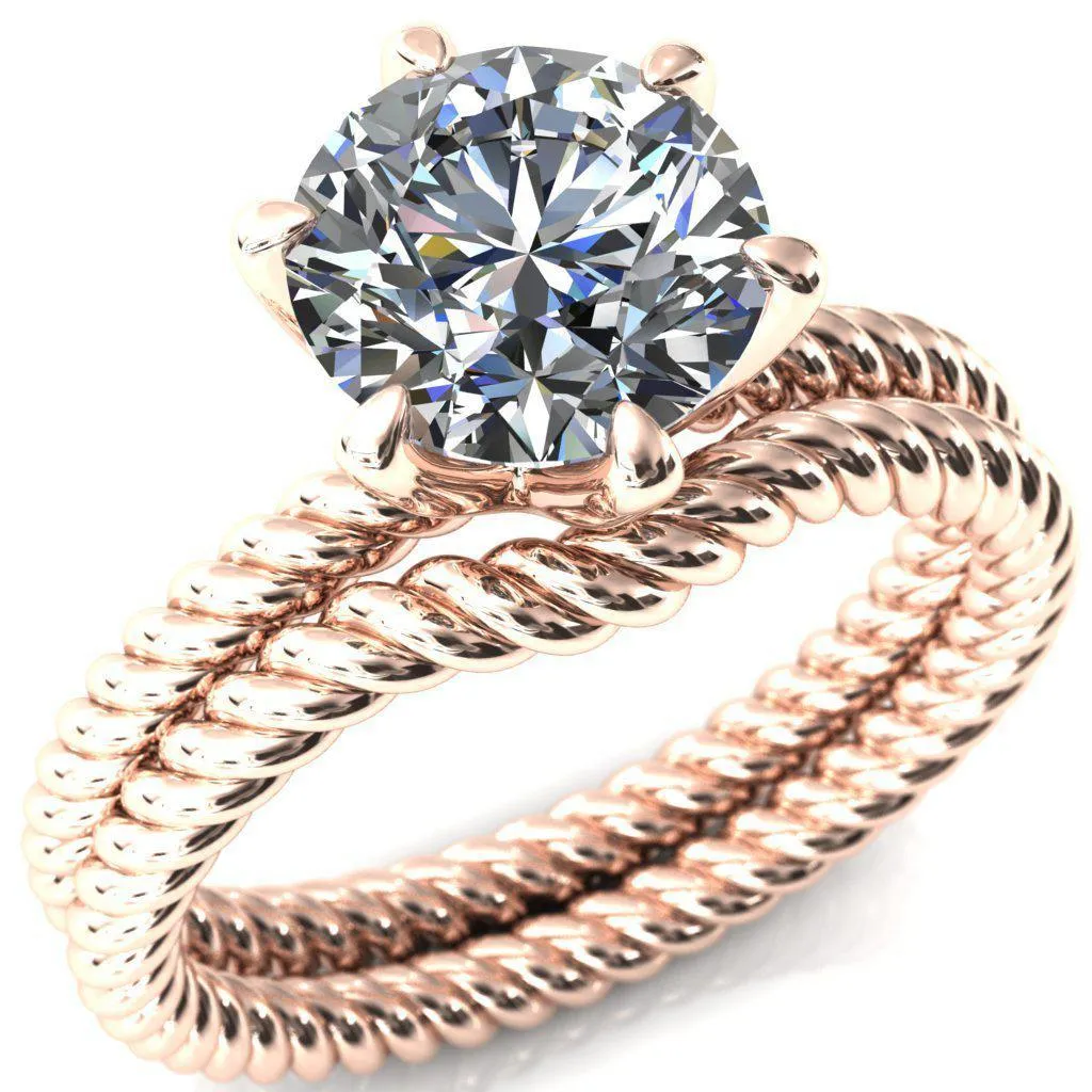 Margaret Round Center Stone Classic Rope 6 Claw Prong Solitaire Ring