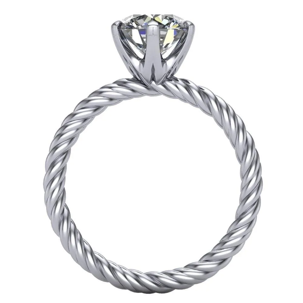 Margaret Round Center Stone Classic Rope 6 Claw Prong Solitaire Ring