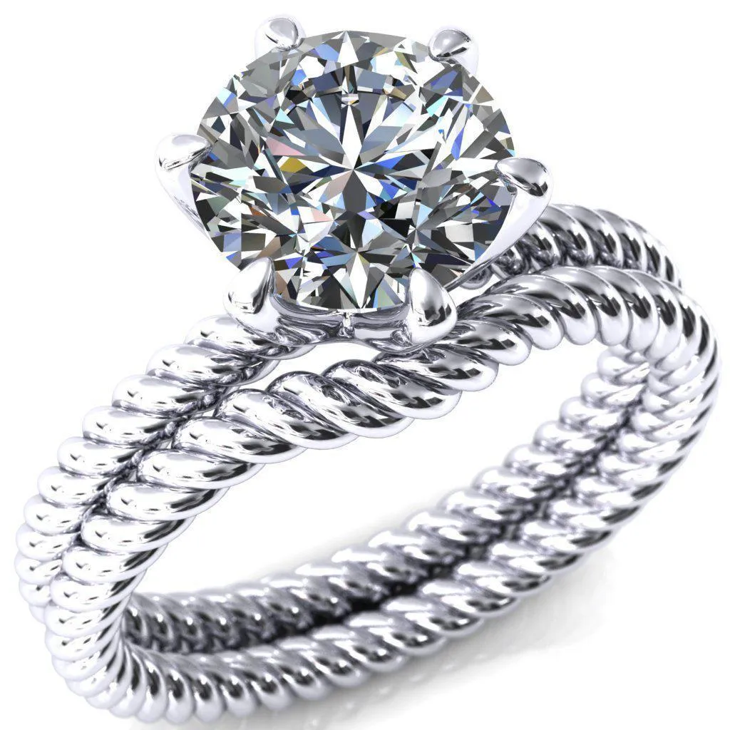 Margaret Round Center Stone Classic Rope 6 Claw Prong Solitaire Ring