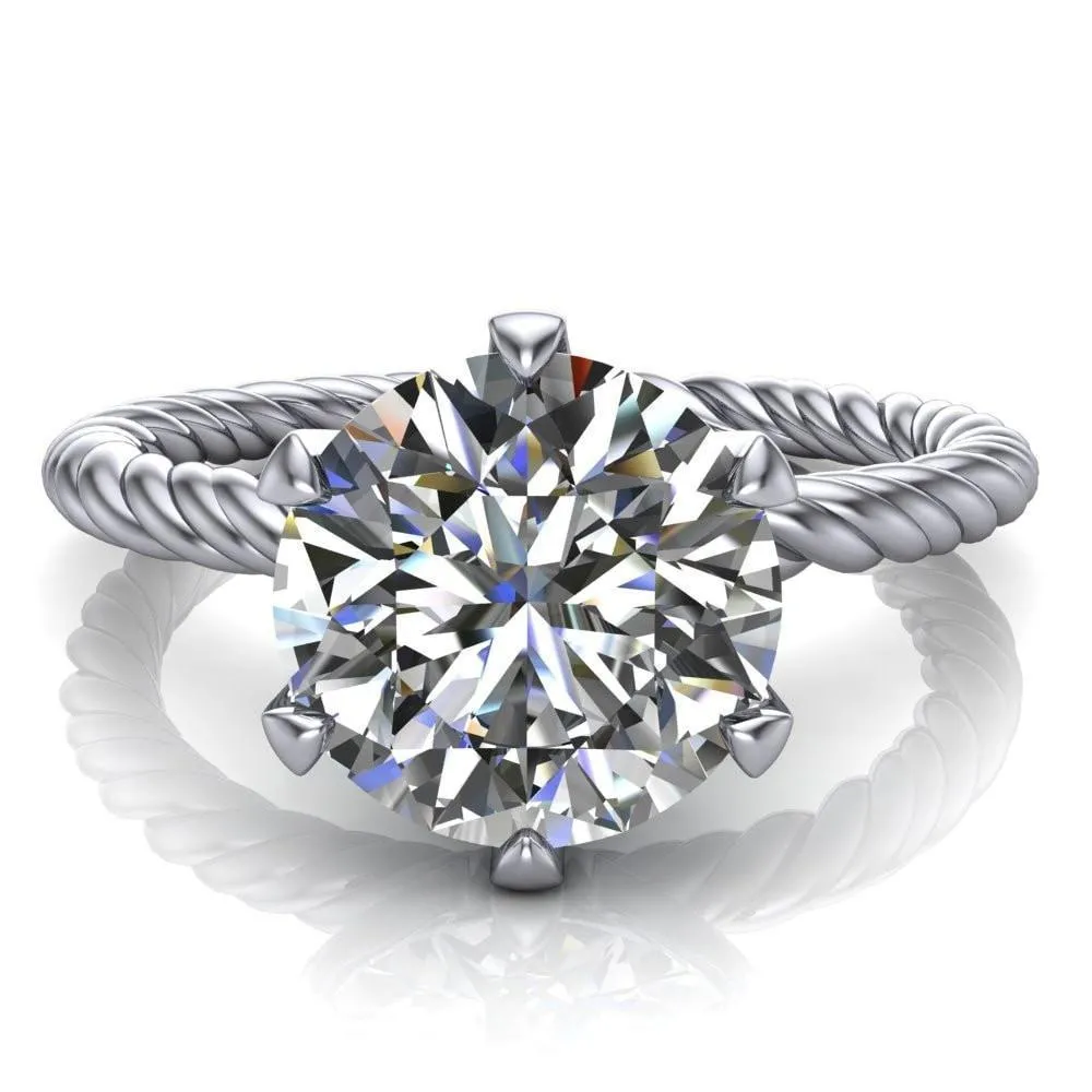 Margaret Round Center Stone Classic Rope 6 Claw Prong Solitaire Ring