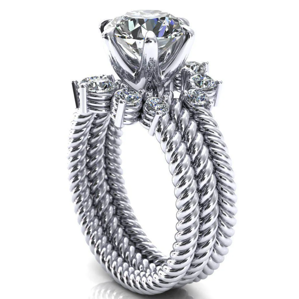 Margaret Round Center Stone Classic Rope 6 Claw Prong Solitaire Ring