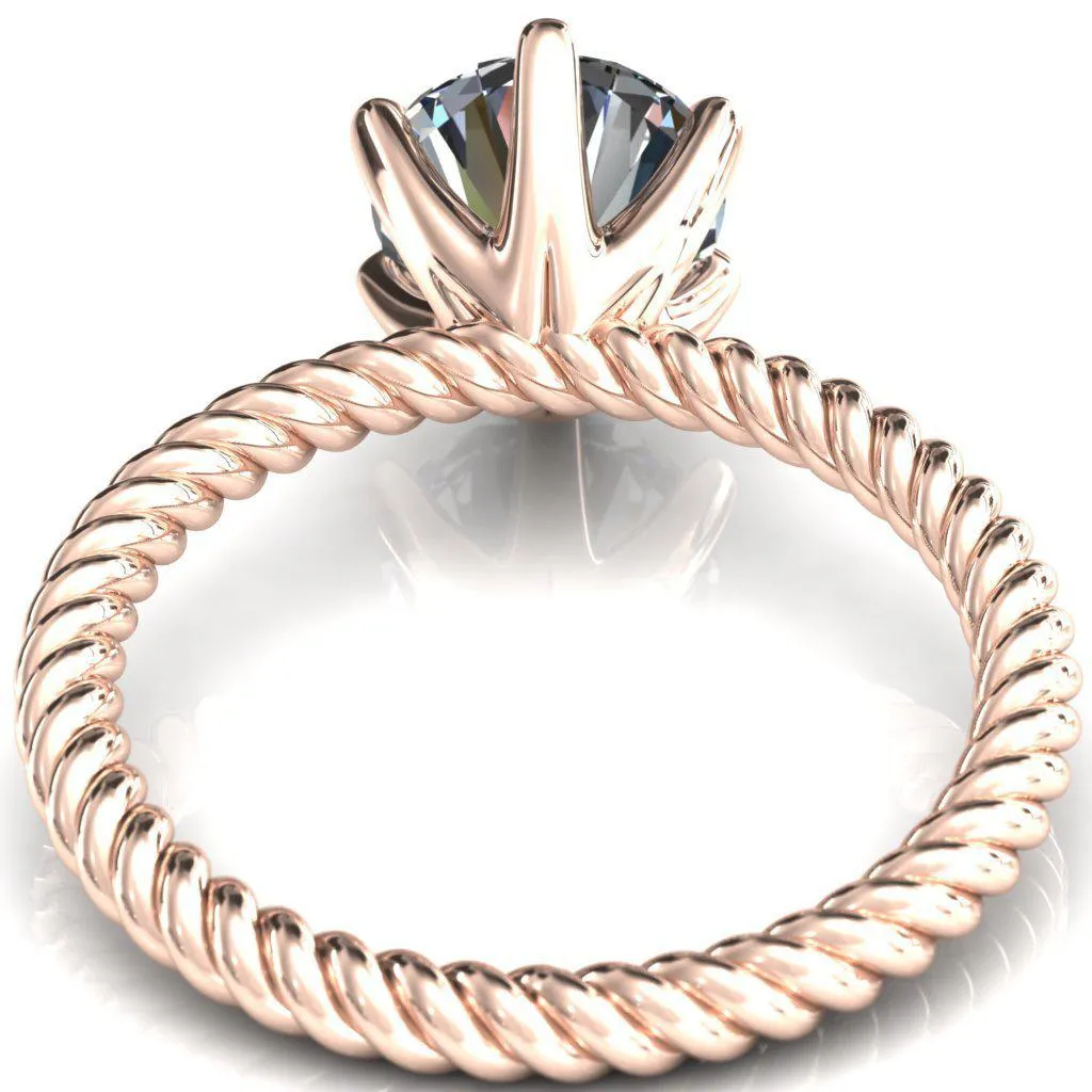 Margaret Round Center Stone Classic Rope 6 Claw Prong Solitaire Ring