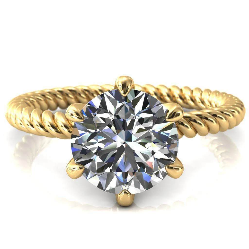 Margaret Round Center Stone Classic Rope 6 Claw Prong Solitaire Ring