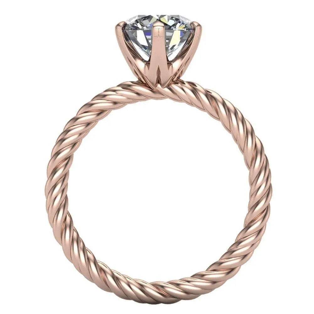 Margaret Round Center Stone Classic Rope 6 Claw Prong Solitaire Ring