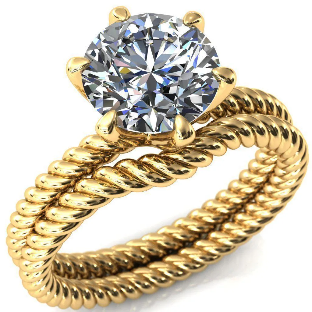 Margaret Round Center Stone Classic Rope 6 Claw Prong Solitaire Ring