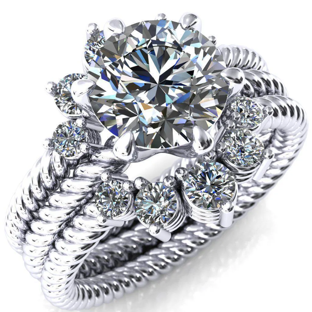 Margaret Round Center Stone Classic Rope 6 Claw Prong Solitaire Ring