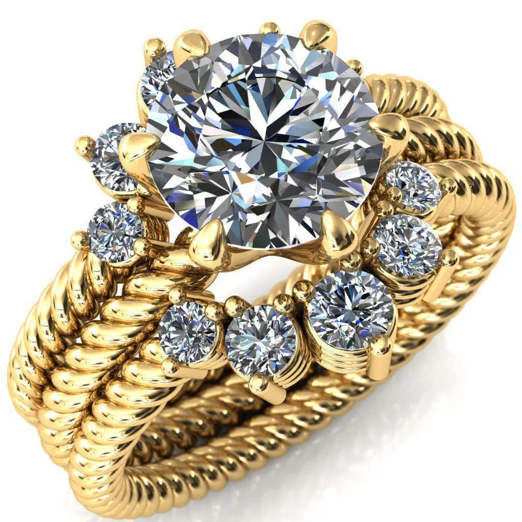 Margaret Round Center Stone Classic Rope 6 Claw Prong Solitaire Ring