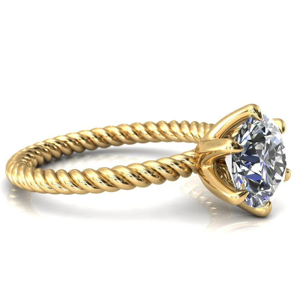 Margaret Round Center Stone Classic Rope 6 Claw Prong Solitaire Ring