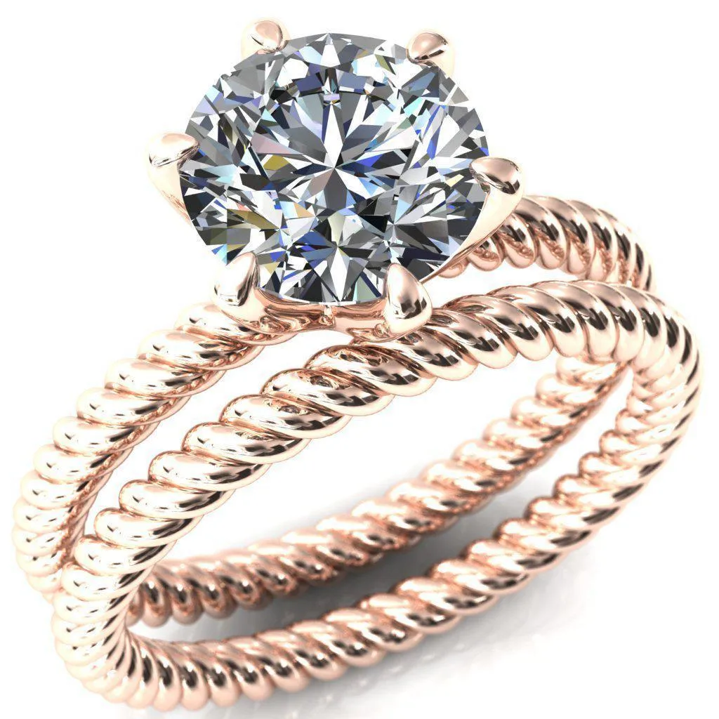 Margaret Round Center Stone Classic Rope 6 Claw Prong Solitaire Ring