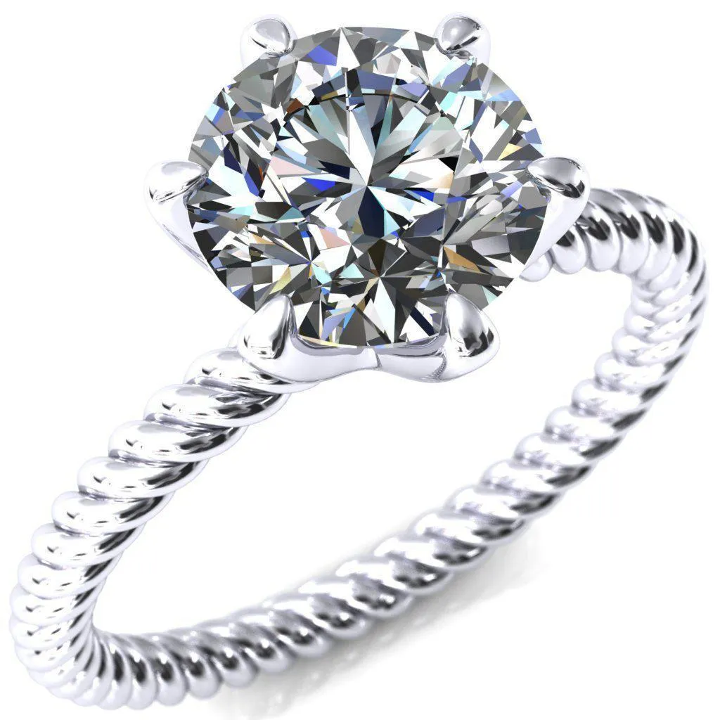 Margaret Round Center Stone Classic Rope 6 Claw Prong Solitaire Ring