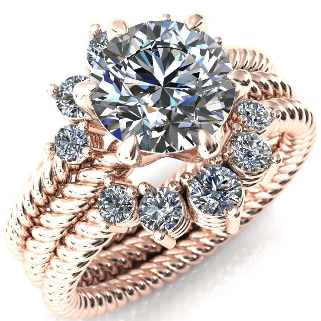 Margaret Round Center Stone Classic Rope 6 Claw Prong Solitaire Ring