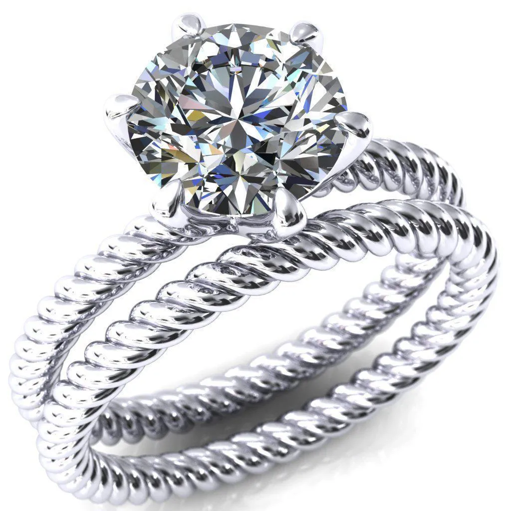 Margaret Round Center Stone Classic Rope 6 Claw Prong Solitaire Ring